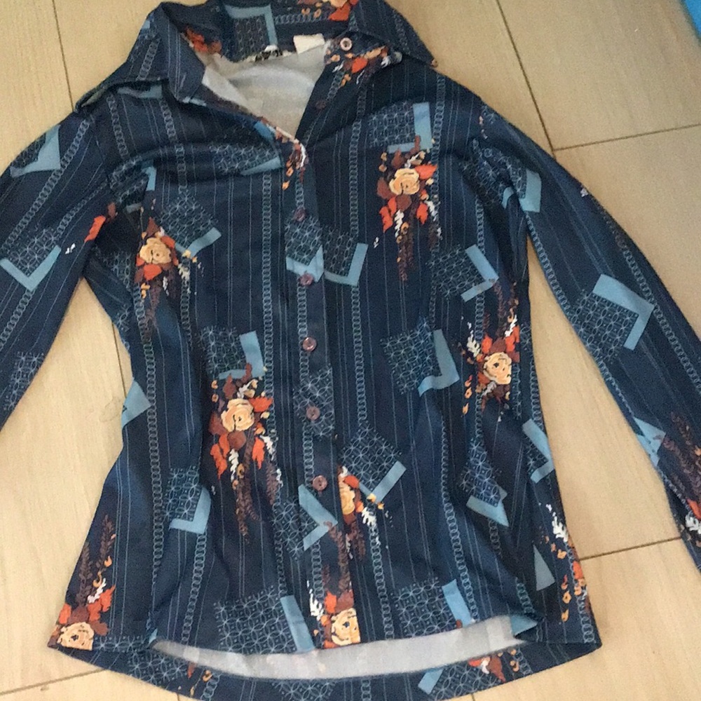 Navy Patterned Button-Up Shirt